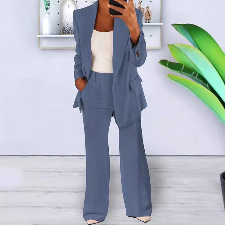 Women’s office-appropriate pantsuit set with wide trousers and tailored blazer Mune Fashion