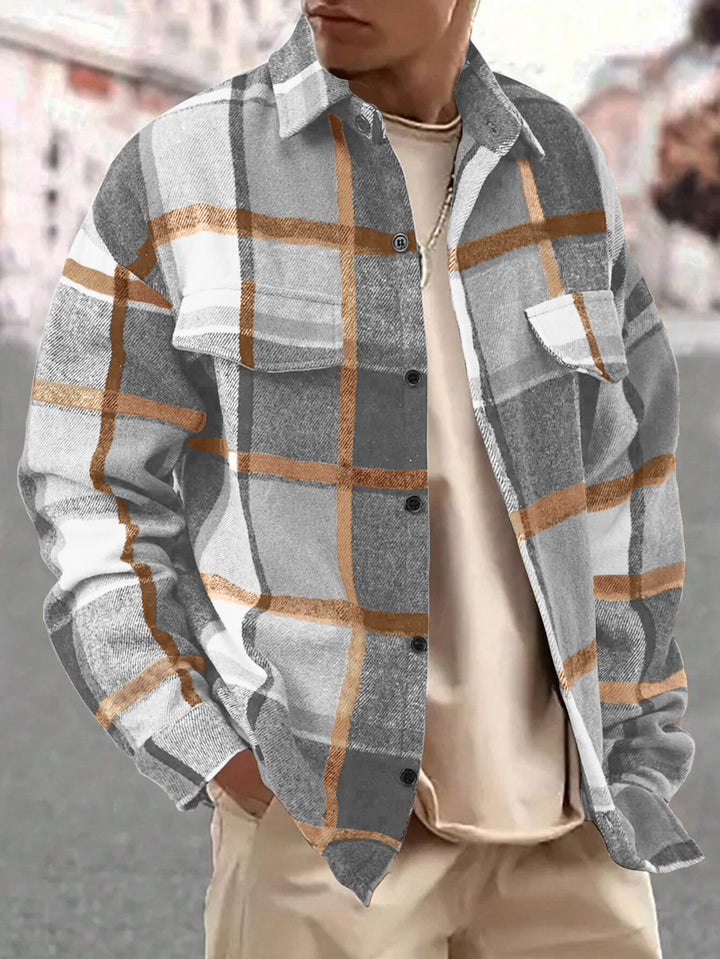 Men's oversized check shirt jacket made of soft flannel with patch chest pockets Mune Fashion