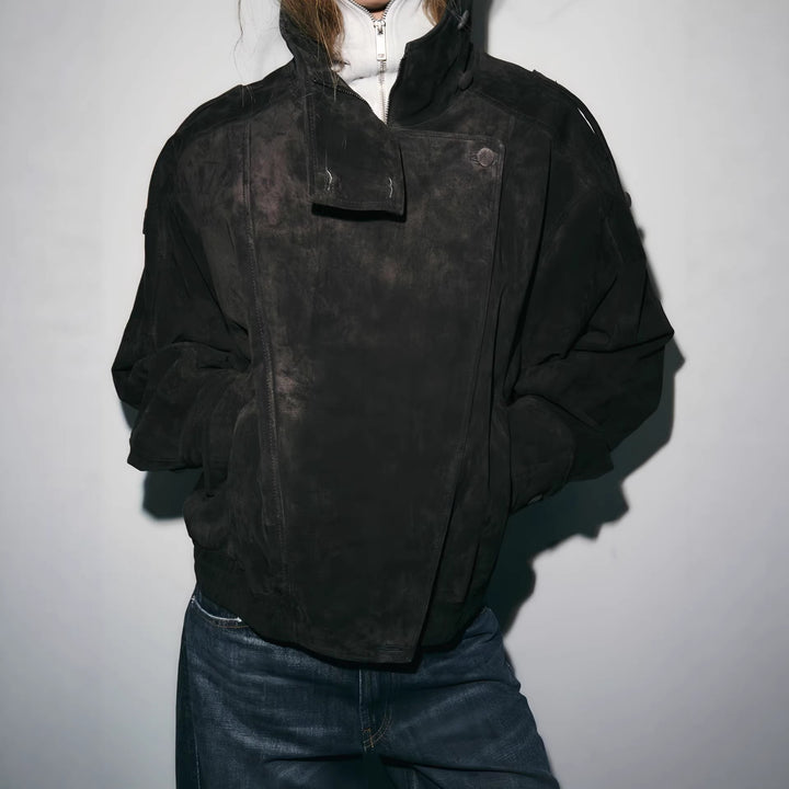 Women's Casual Suede Jacket with High Collar