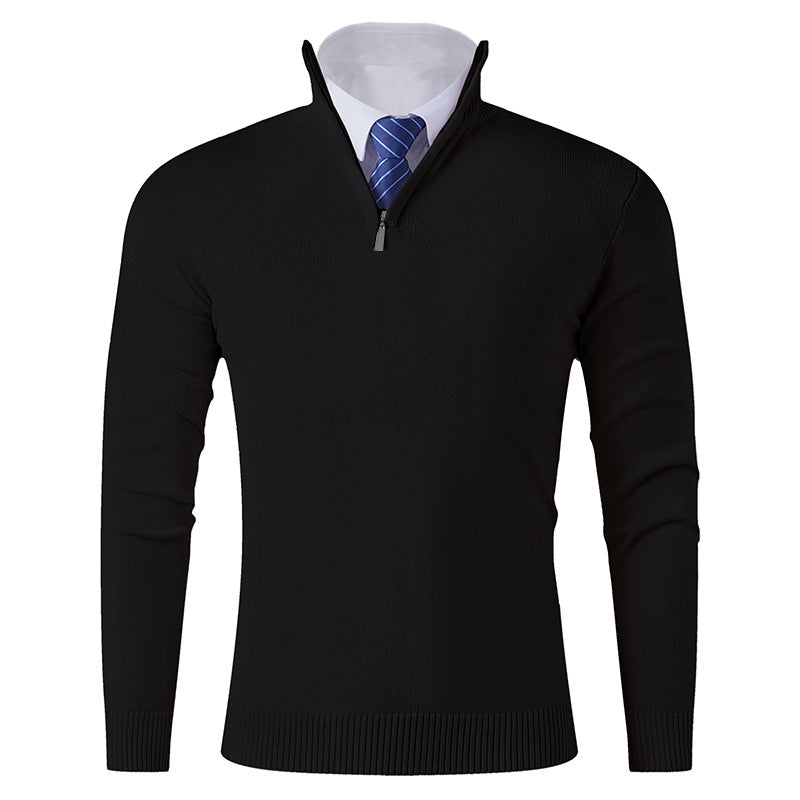 Men's Elegant Fine Knit Half Zip Sweater with Stand-Up Collar, Ribbed Hem and Slim Silhouette Mune Fashion