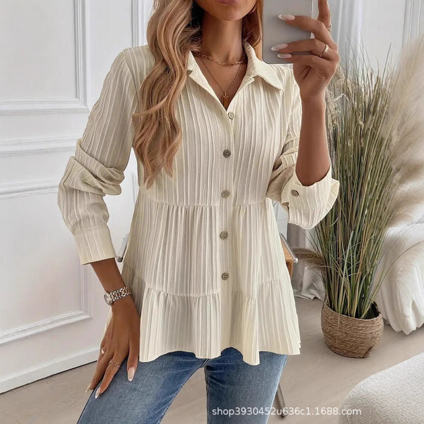 Women's Layered Shirt Blouse Tunic with Collar and Button Placket Mune Fashion