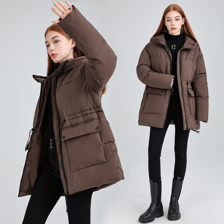 Women's Quilted Parka with Hood, Drawstring and Flap Pockets Mune Fashion