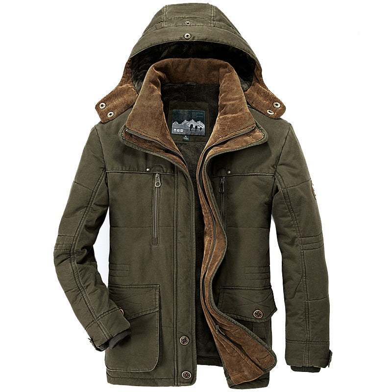 Men's Canvas Field Parka with Cord Collar, Warming Fleece Lining and Multifunctional Pockets Mune Fashion