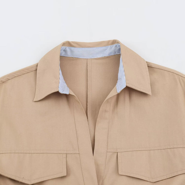 Women's shirt blouse midi dress with belted waist and turn-up sleeves Mune Fashion