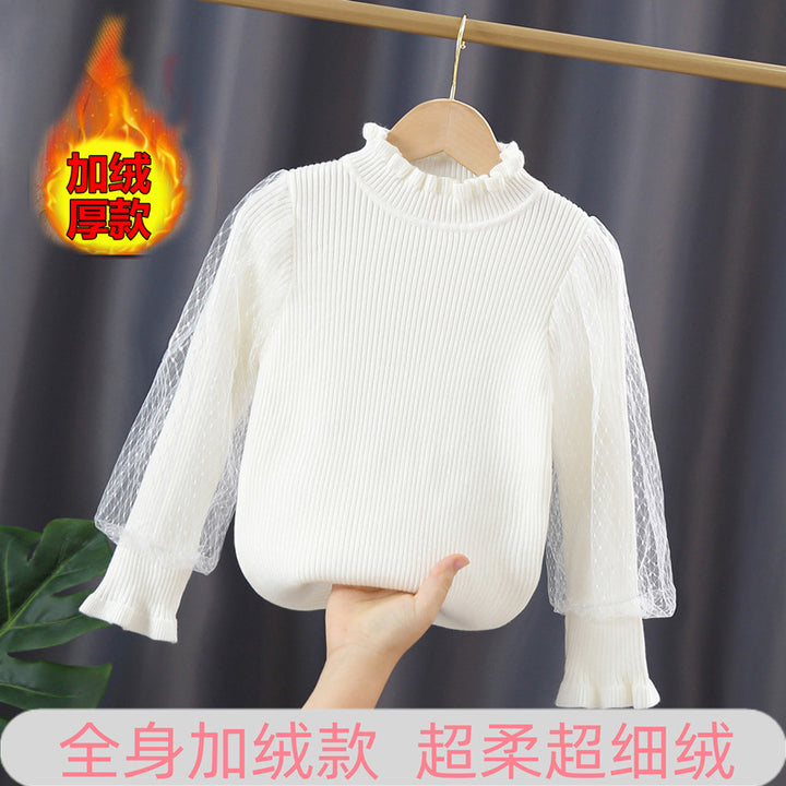 Girls elegant sweater with transparent lace sleeve Mune Fashion