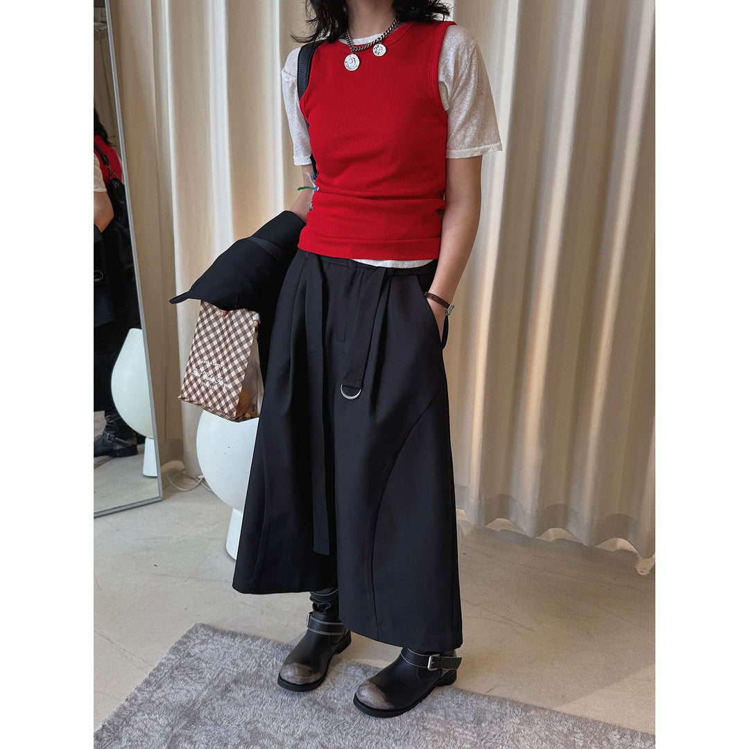 Women Wide High-Waist Pleated Culottes with D-Ring Tie Belt Mune Fashion