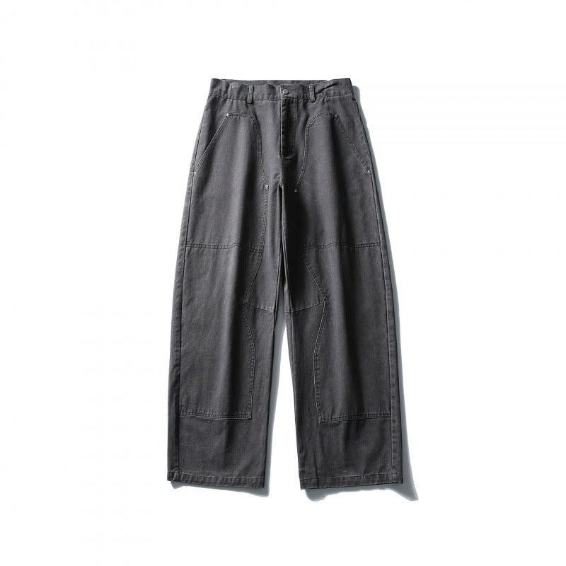 Men's Wide Utility Pants in Workwear Look with Knee Patches and Straight Leg Mune Fashion