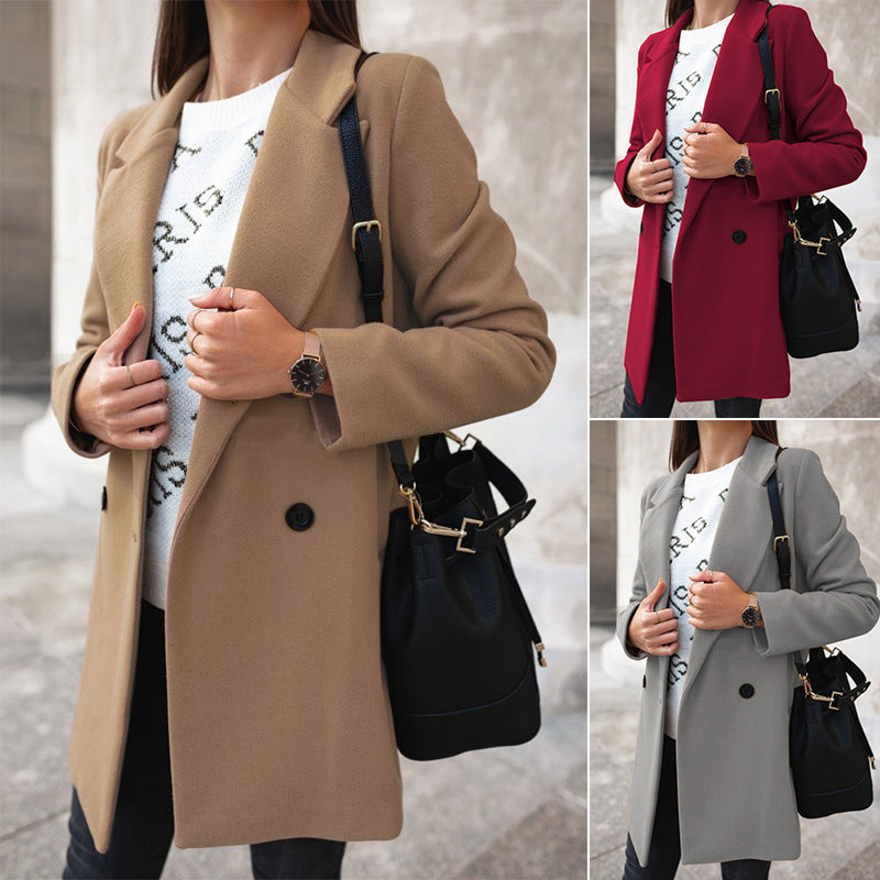 Women's elegant tailored wool blend coat with notch collar and concealed button placket Mune Fashion