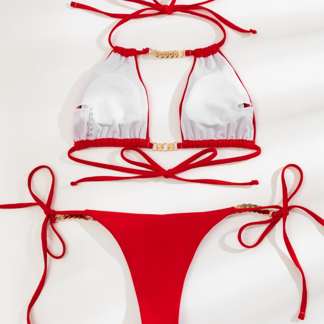 Women's triangle bikini with tasteful bead details Mune Fashion