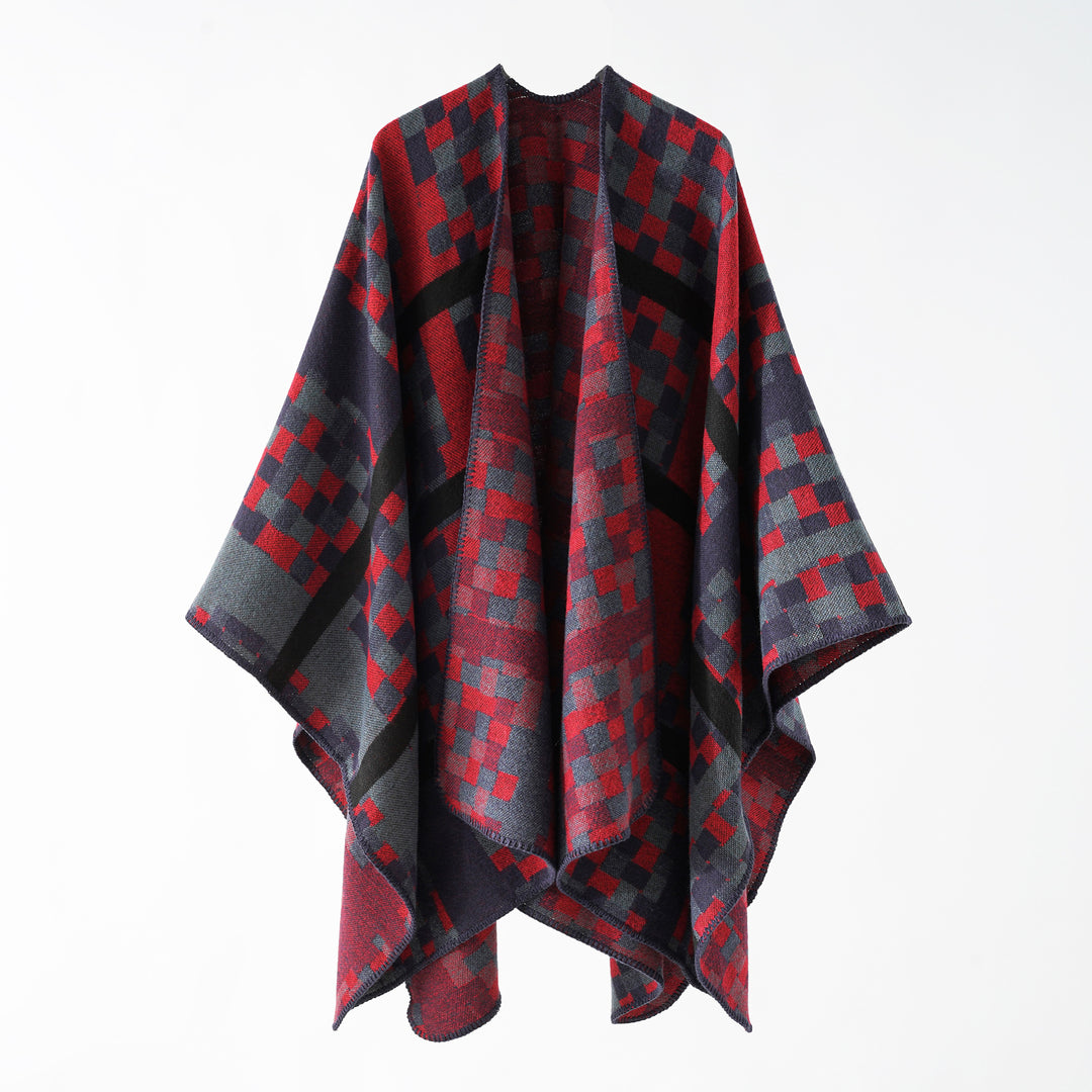 Ladies Kastiger Web Poncho with graphic jacquard and fringe edge Mune Fashion