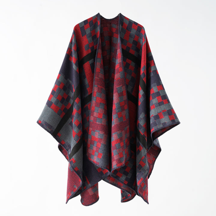 Ladies Kastiger Web Poncho with graphic jacquard and fringe edge Mune Fashion