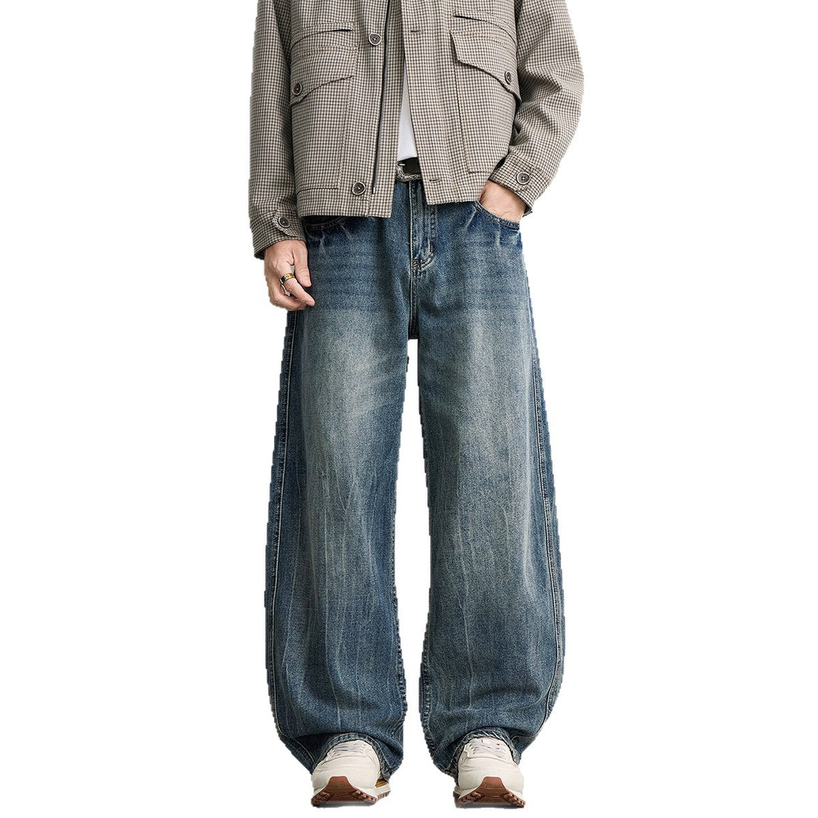 Men's wide balloon jeans with extra wide legs, low crotch, and authentic used wash Mune Fashion