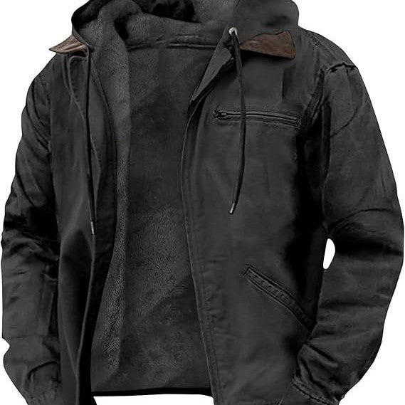 Men's Padded Hooded Leather Jacket with Teddy Lining and Chest Zipper Pocket Mune Fashion