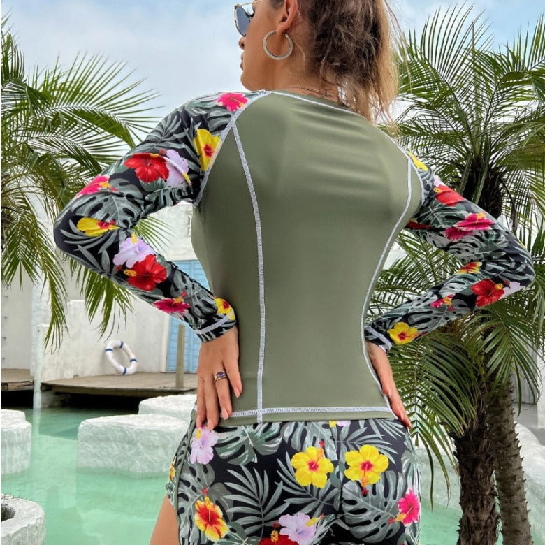 Women Long Sleeve Surf Swimsuit with Floral Pattern Mune Fashion