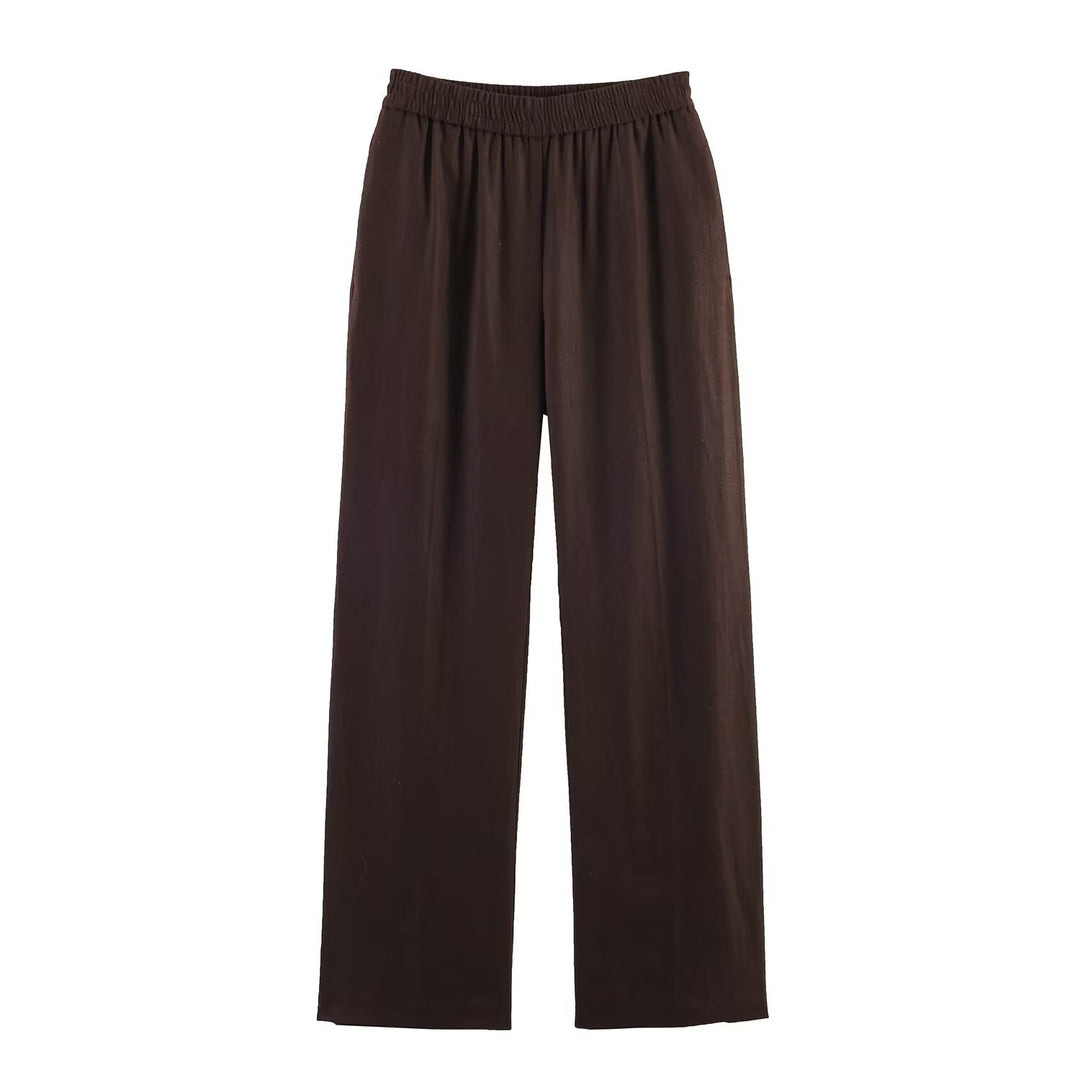 Women's Wide Palazzo Pants with Elastic Gathered Waistband and Flowing Lightweight Fabric Mune Fashion