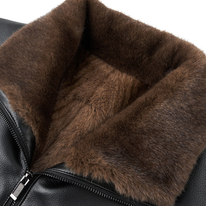 Men's padded faux leather jacket with fur collar and zipper Mune Fashion