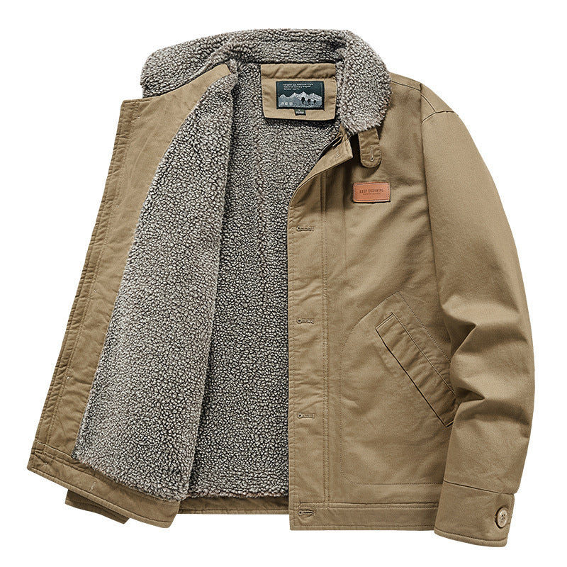 Men's rugged canvas worker jacket with voluminous Sherpa inner lining and high collar Mune Fashion