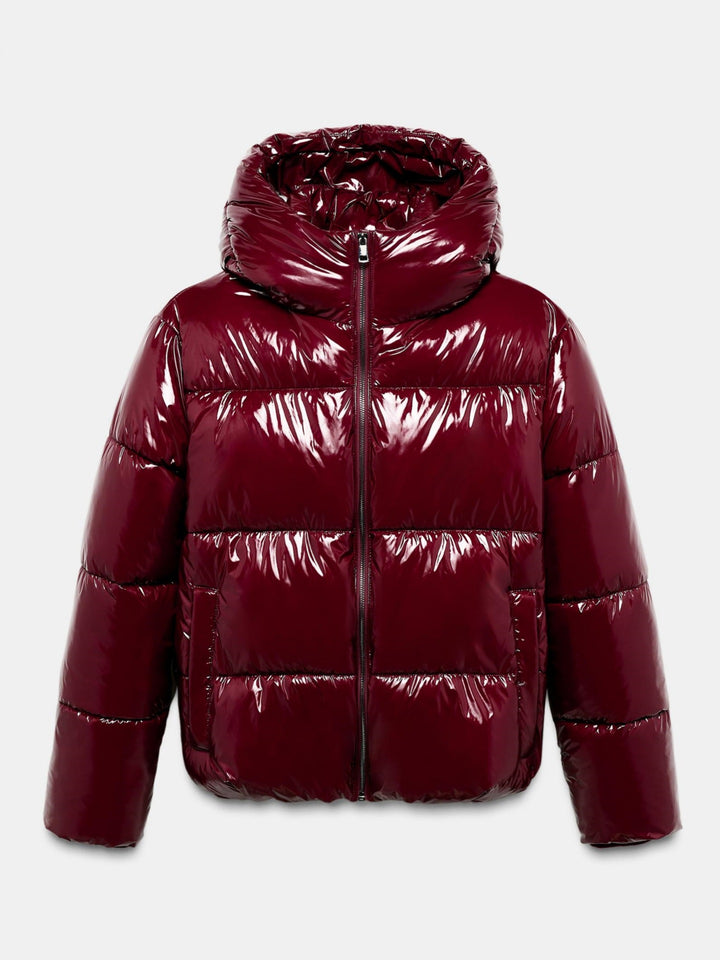 Ladies High Gloss Padded Jacket with High Collar