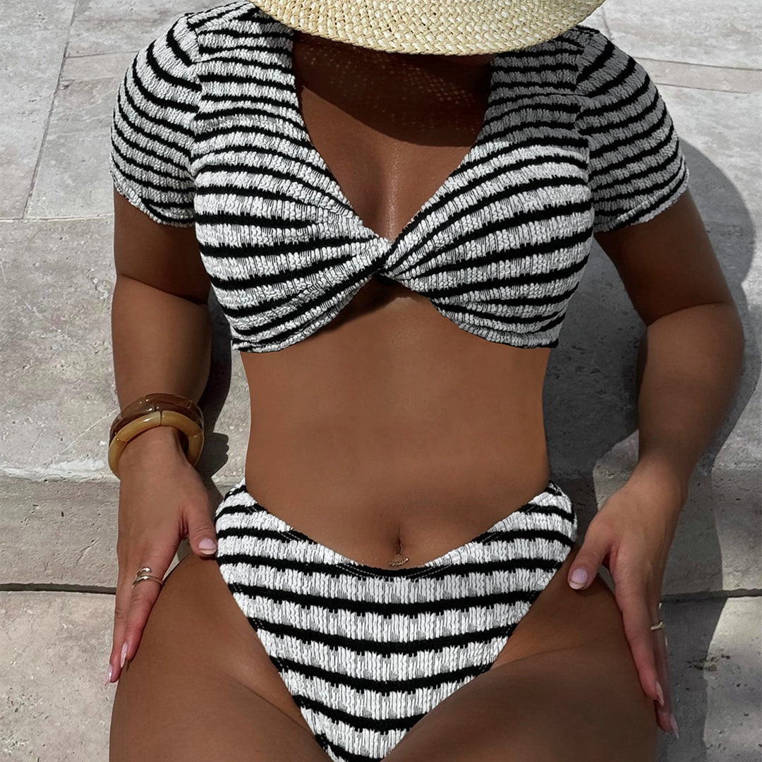 Women's Crop-Top Bikini Set with Elegant Stripes Mune Fashion