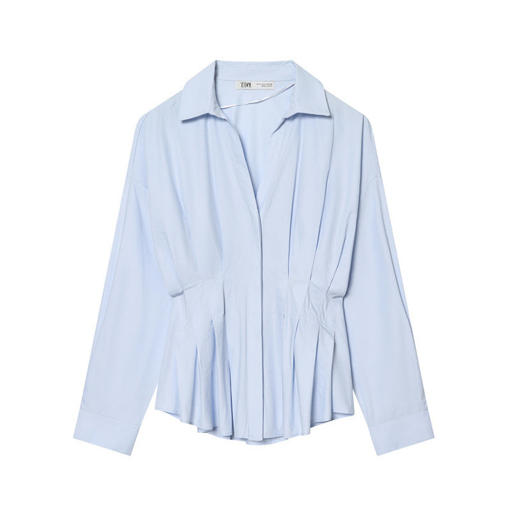 Women's 40+ tailored striped blouse with wrap look and Kent collar Mune Fashion