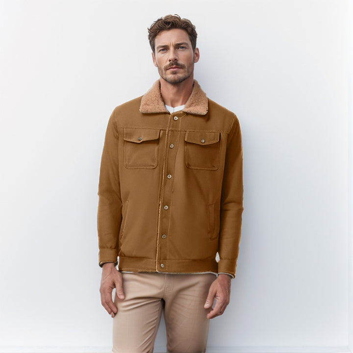 Men's Workwear Jacket with Teddy Collar and Snap Button Placket Mune Fashion