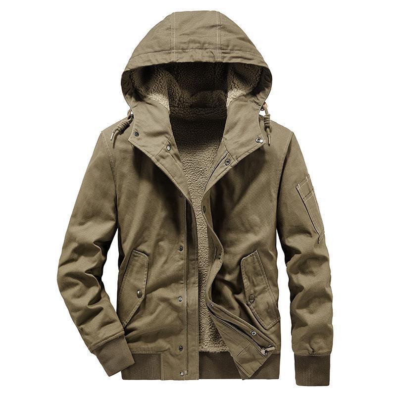 Men's Canvas Hoodie with Sherpa Lining, Utility Pockets and Ribbed Cuffs Mune Fashion