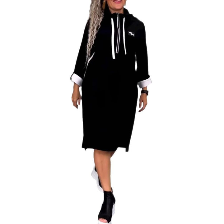 Women’s Nano Hoodie Midi Dress with Hood, Drawstring and Roll-up Cuffs Mune Fashion