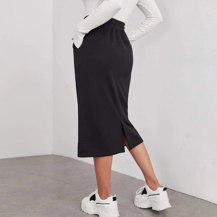 Women's Heathered Jersey Drawstring-Waist Midi Pencil Skirt Mune Fashion