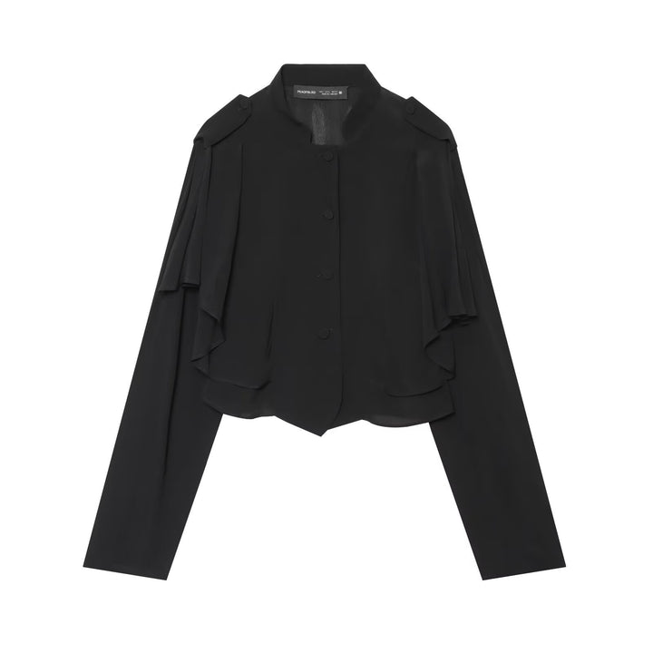 Women's short jacket with layered ruffles, stand-up collar and concealed button placket Mune Fashion