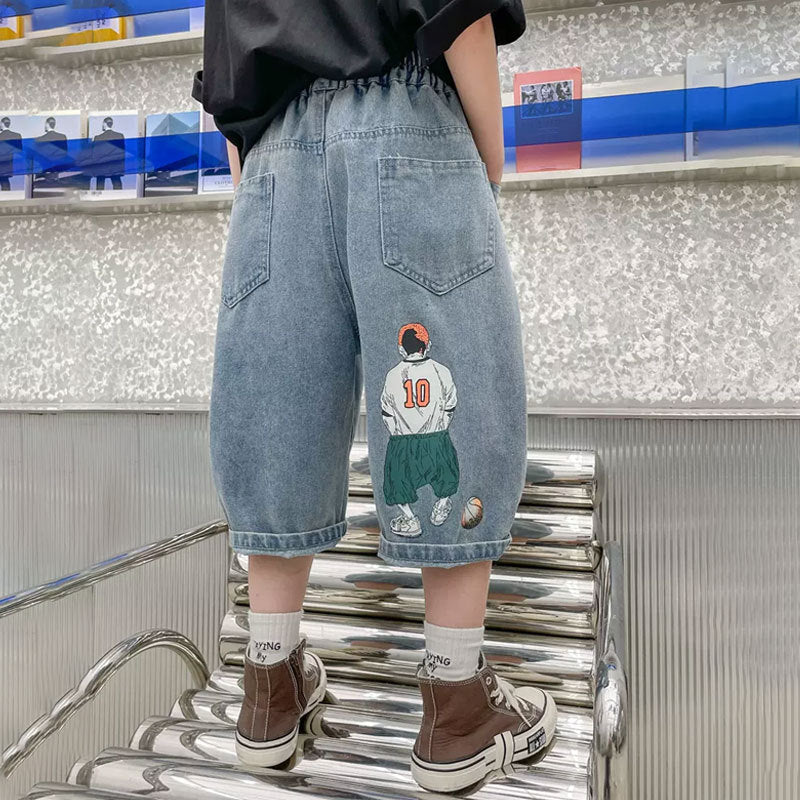 Boys casual denim shorts with creative graphic print Mune Fashion