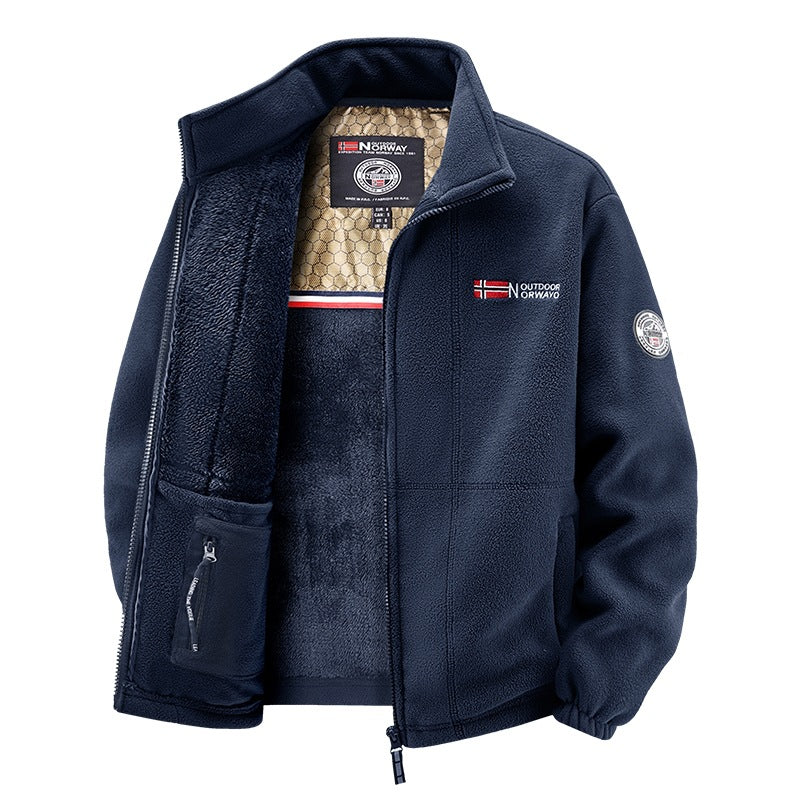 Men's fleece jacket with teddy inner lining, high stand collar and zip pockets Mune Fashion