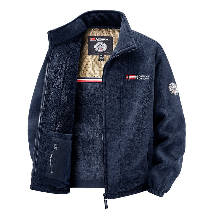 Men's fleece jacket with teddy inner lining, high stand collar and zip pockets Mune Fashion