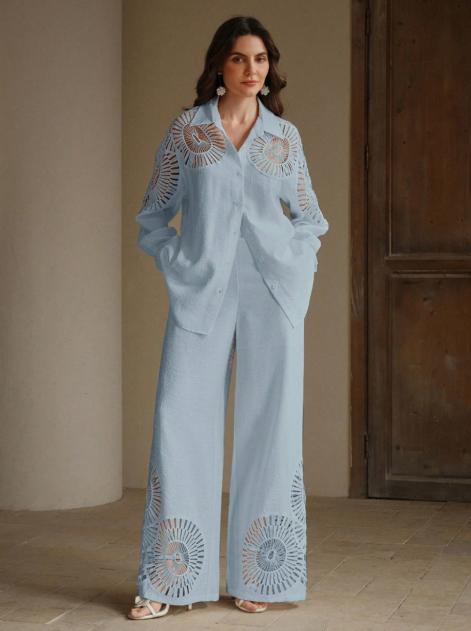 Women Elegant Blouses and Pants Combination Mune Fashion