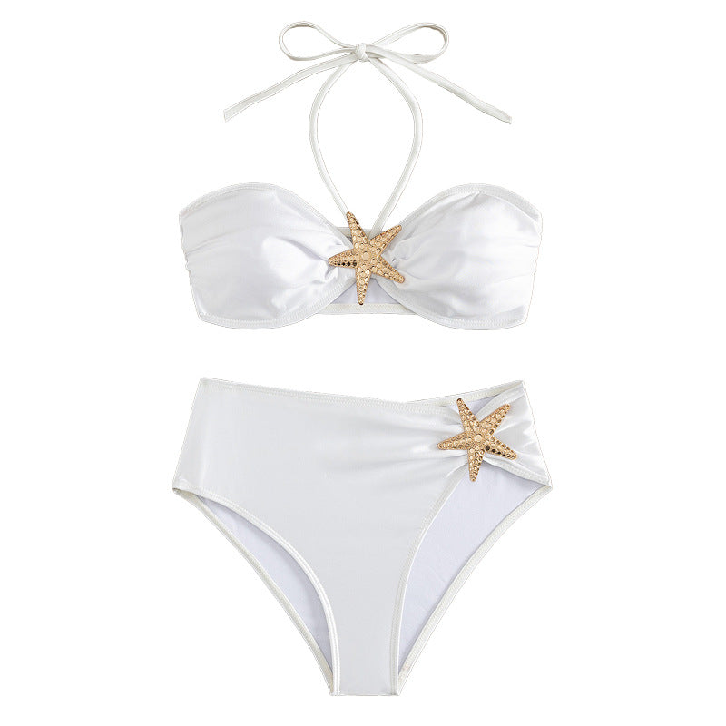 Women High-Waisted Bikini with Elegant Shell Decorations Mune Fashion