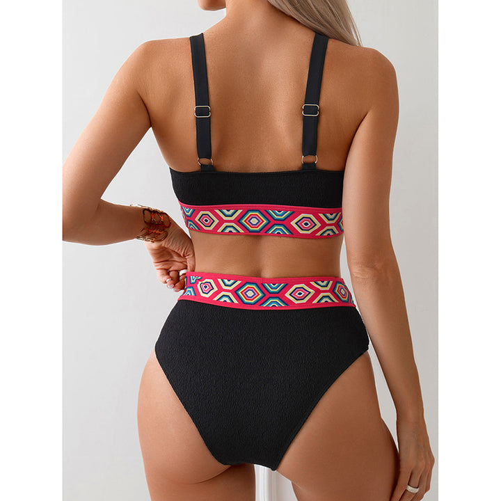 Ladies sporty high-waisted bikini with colorful elastic band Mune Fashion