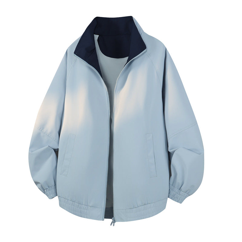 Unisex Oversize Reversible Bomber Jacket with Contrasting Collar, Zipper & Elastic Hem Mune Fashion