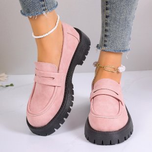 Women's Fashionable Chunky Loafers made of Suede-Like Material with Profiled Lug Sole Mune Fashion