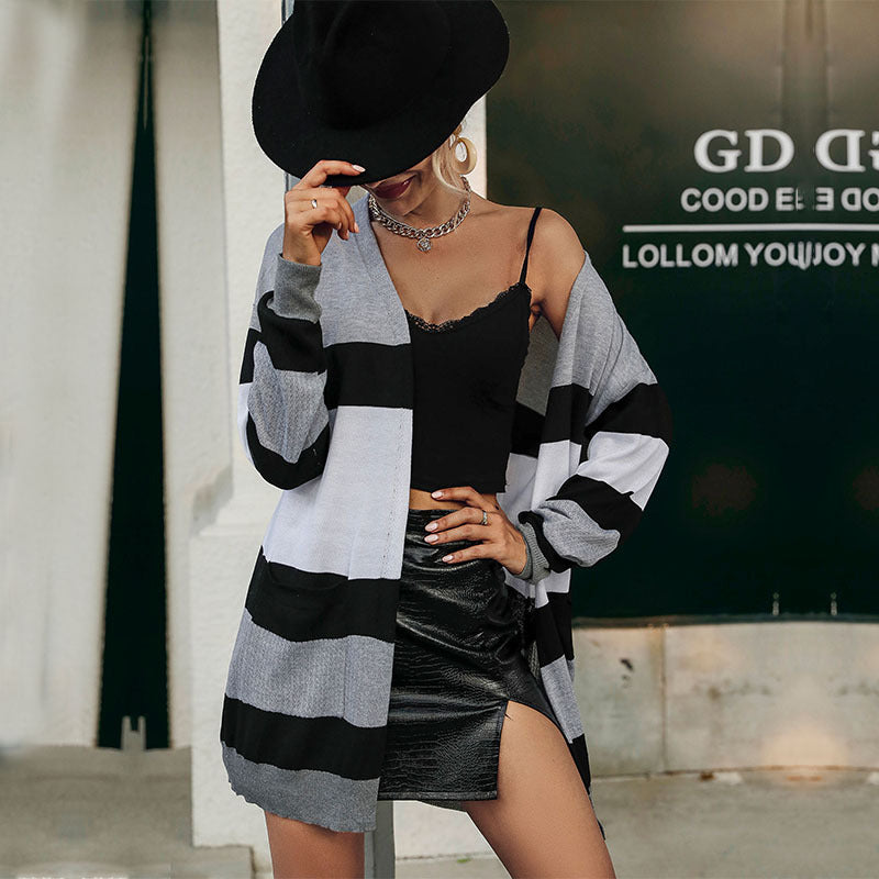 Women Casual Striped Cardigan Mune Fashion
