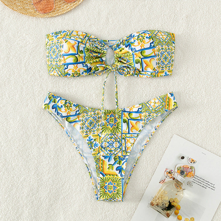 Women's bandeau bikini with sophisticated binding detail and floral print Mune Fashion