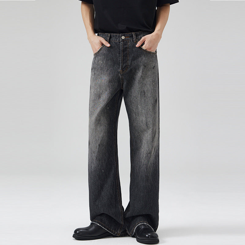 Men's Relaxed-Straight Denim Jeans with Vintage Wash and Extended Hem Mune Fashion