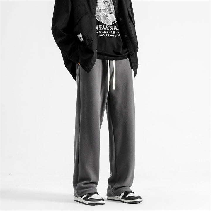 Men's Relaxed-Fit Lounge Pants with Elastic Waistband, Drawstring, and Wide Leg Mune Fashion