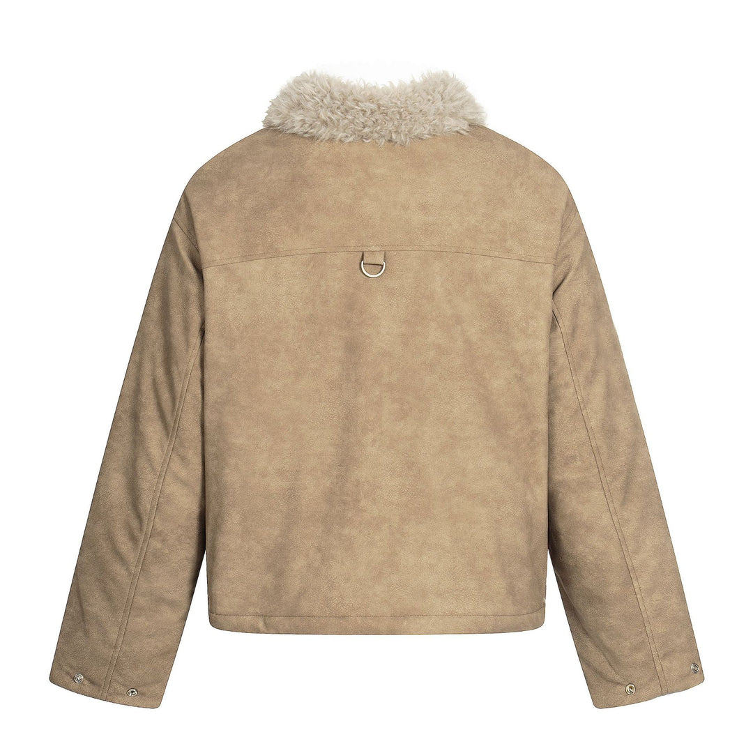 Men's short jacket in retro-military look with teddy fur collar and functional breast pockets Mune Fashion