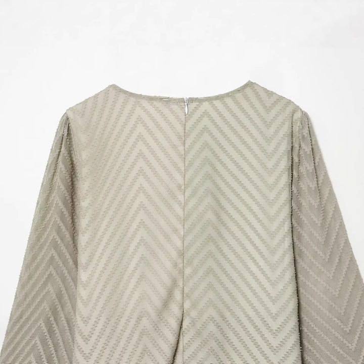 Women V-Neck Mini Dress with Jacquard Texture and Ruffled Waist Mune Fashion