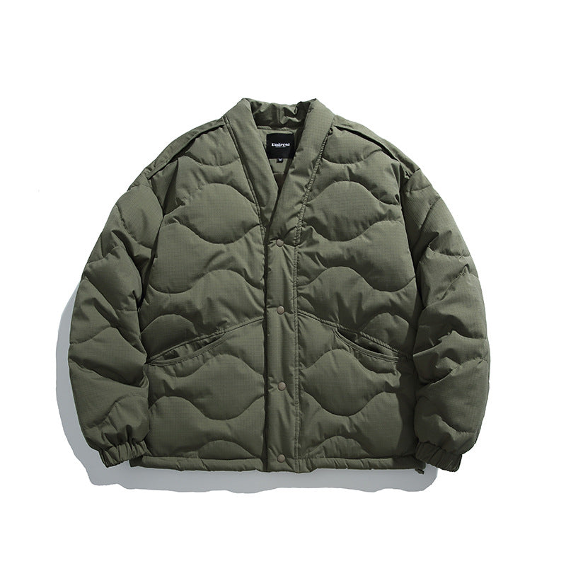 Unisex Oversized Padded Jacket with V-Neck, Snap Button Closure and Padded Insulation Mune Fashion