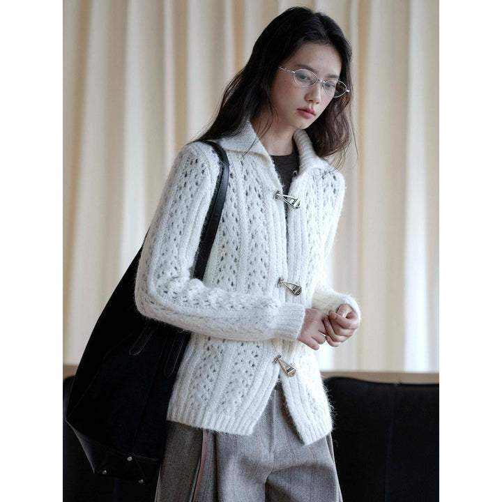 Women's Short Mohair-Optic Cardigan with Metal Closures Mune Fashion