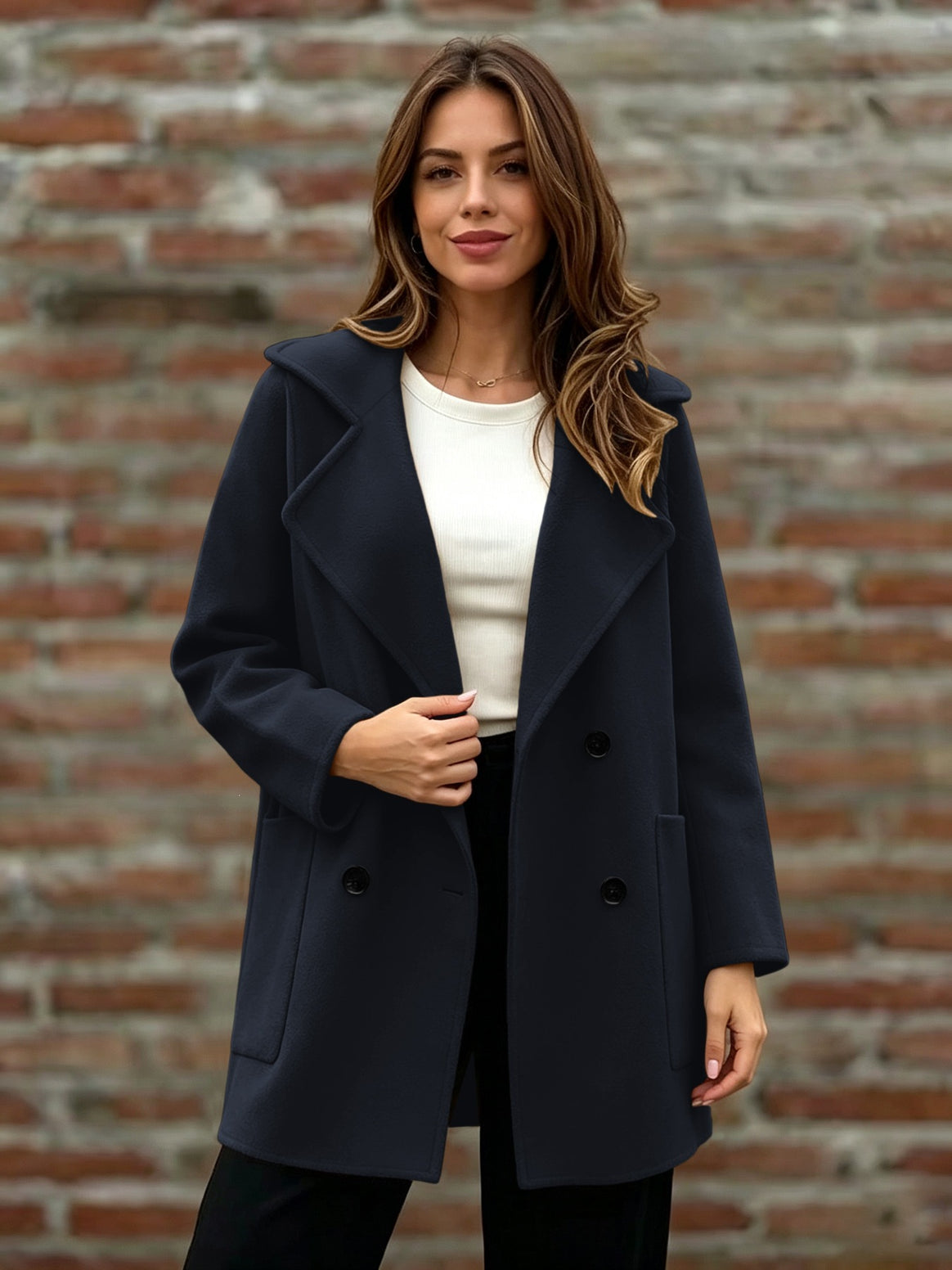Women's Double-Breasted Wool Coat with Oversized Lapels Mune Fashion