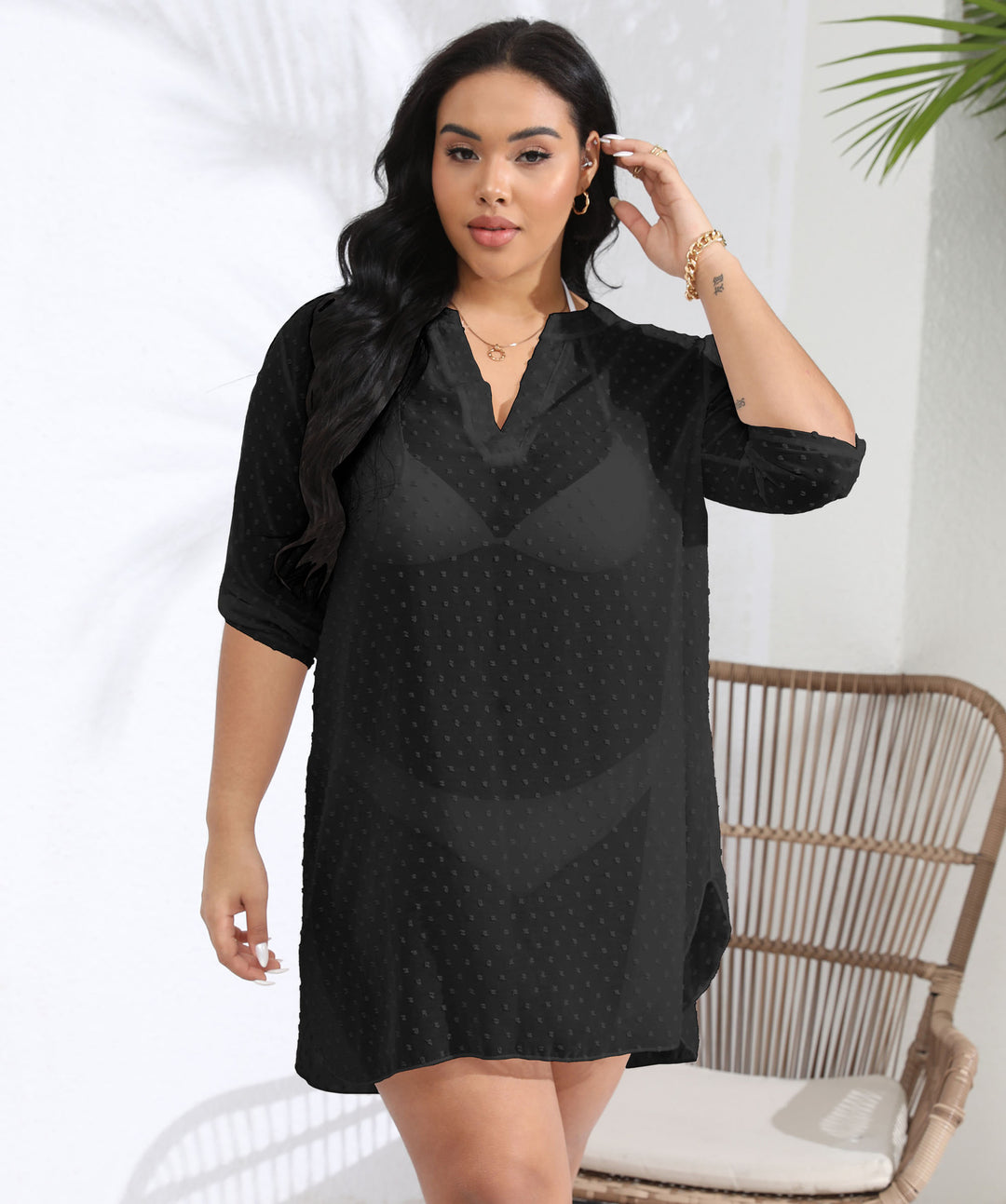 Women airy beach cover-up with decorative dots Mune Fashion