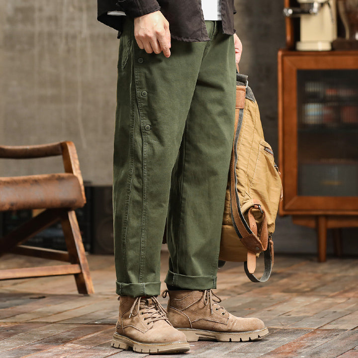 Men's casual tapered pants with side button placket and cuffs Mune Fashion