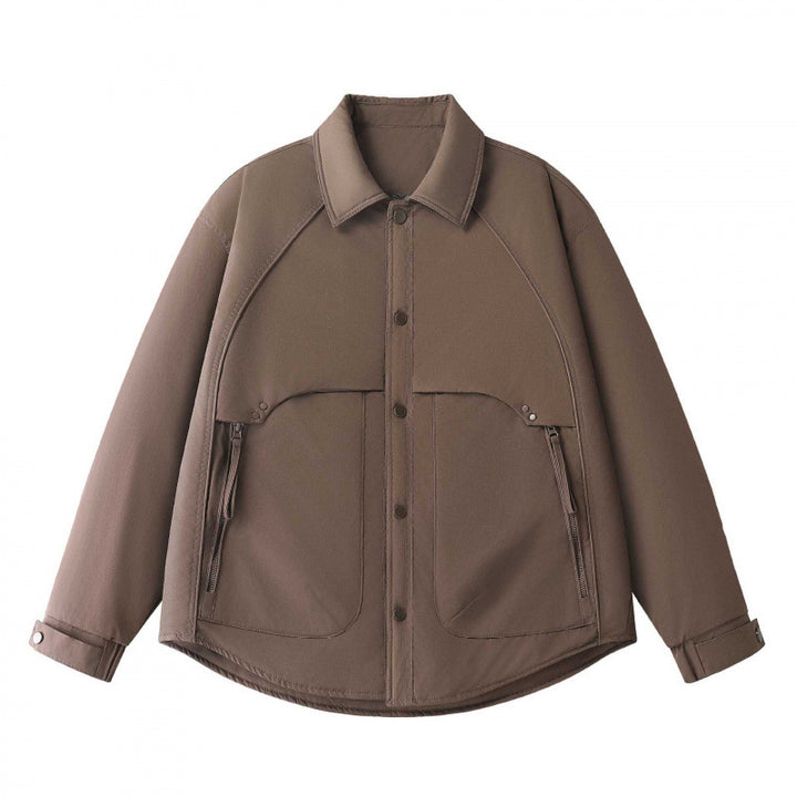 Men's Padded Shirt Jacket with Curved Hem, Zip Pockets, and Snap Placket Mune Fashion