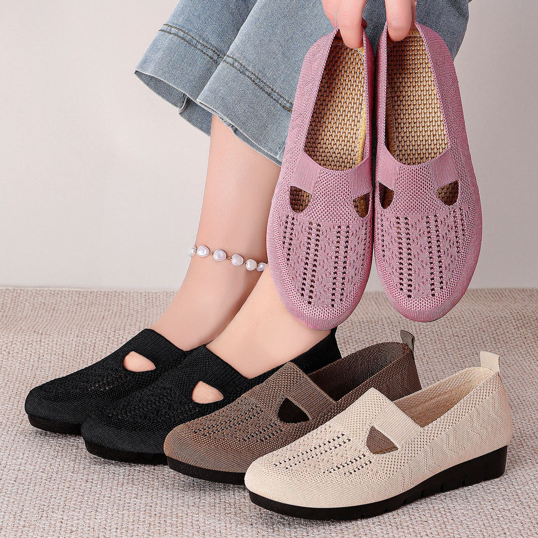 Women's knitted slip-on ballerina slippers with elastic Mary Jane strap and cushioned wedge sole Mune Fashion